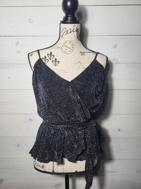 Express Camisole Top Polka Dot Ribbed Crinkle Tie Waist Fairygoth Festival.
